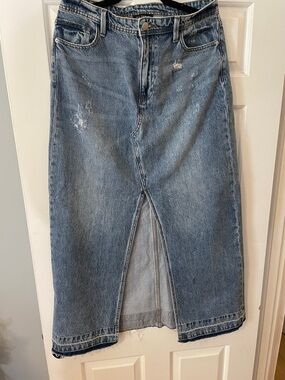Blu Pepper Blue Denim long skirt with slit worn once large